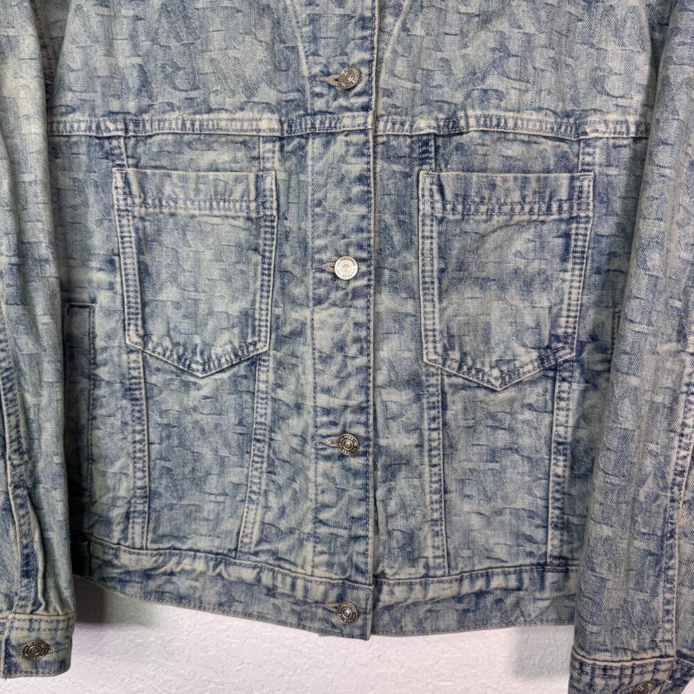 We The Free People Jacquard Letters Denim Jacket Womens Small Trucker Boho NEW - Picture 5 of 11